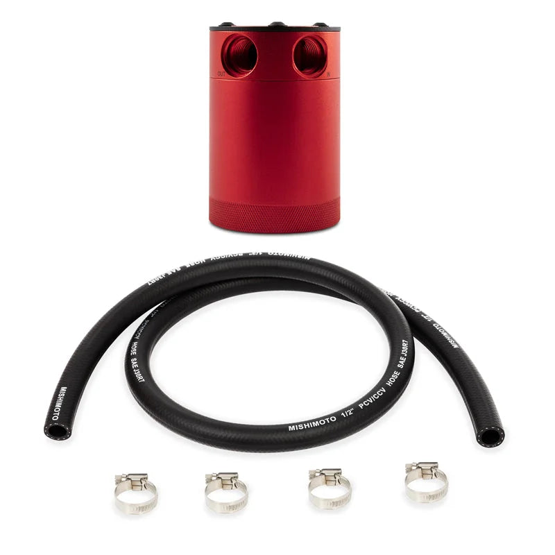 Mishimoto Compact Baffled Oil Catch Can - 2-Port - Red - Side View