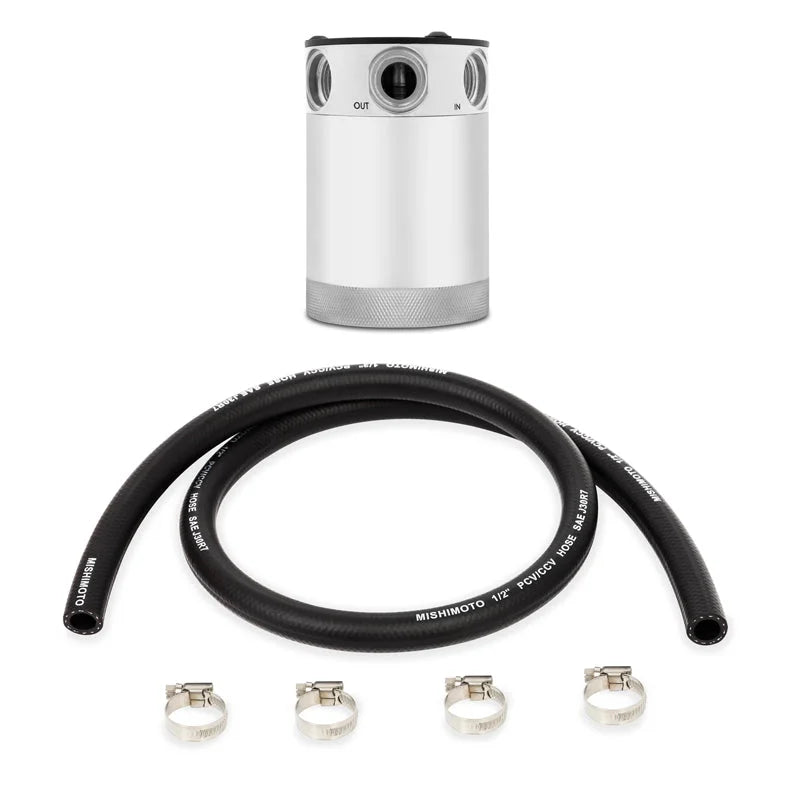 Mishimoto Compact Baffled Oil Catch Can - 3-Port - Polished - Side View