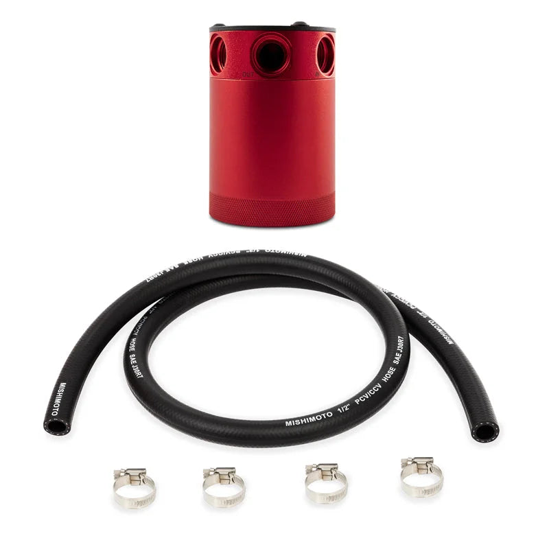 Mishimoto Compact Baffled Oil Catch Can 3-Port - Red - Side View