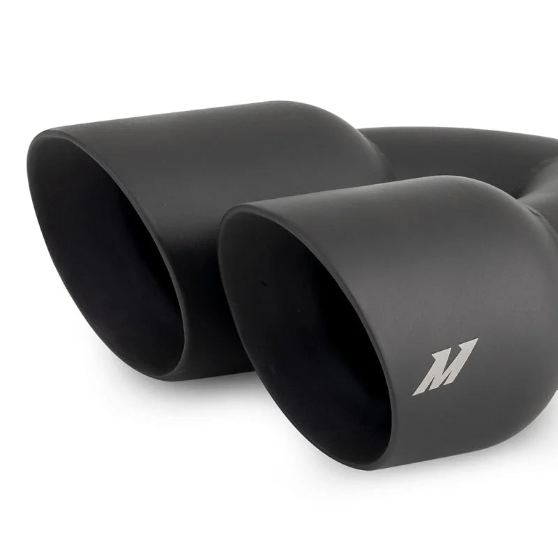 Mishimoto Dual Offset Tips 2.5in Inlet 3in Outlet Slash Cut - Black - Side View