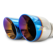 Load image into Gallery viewer, Mishimoto Dual Offset Tips 2.5in Inlet 3in Outlet Slash Cut - Burnt - Side View