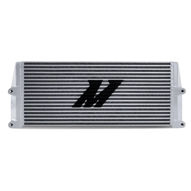 Mishimoto Heavy-Duty Oil Cooler - 17in. Same-Side Outlets - Silver - Side View