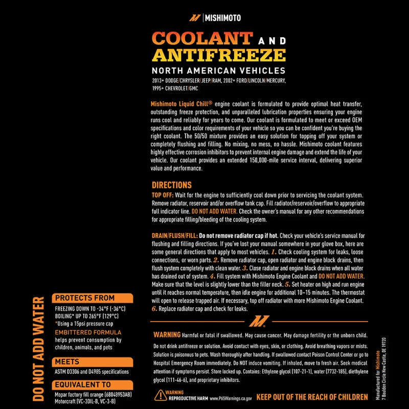 Mishimoto Liquid Chill EG Coolant, North American Vehicles, Orange - Side View