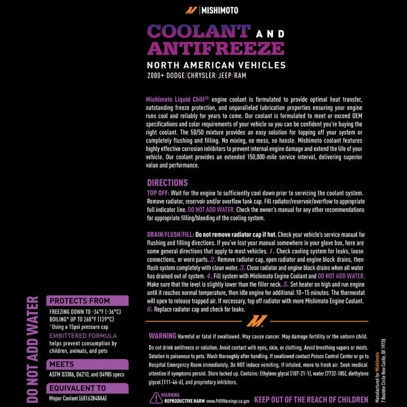 Mishimoto Liquid Chill EG Coolant, North American Vehicles, Purple - Detail View