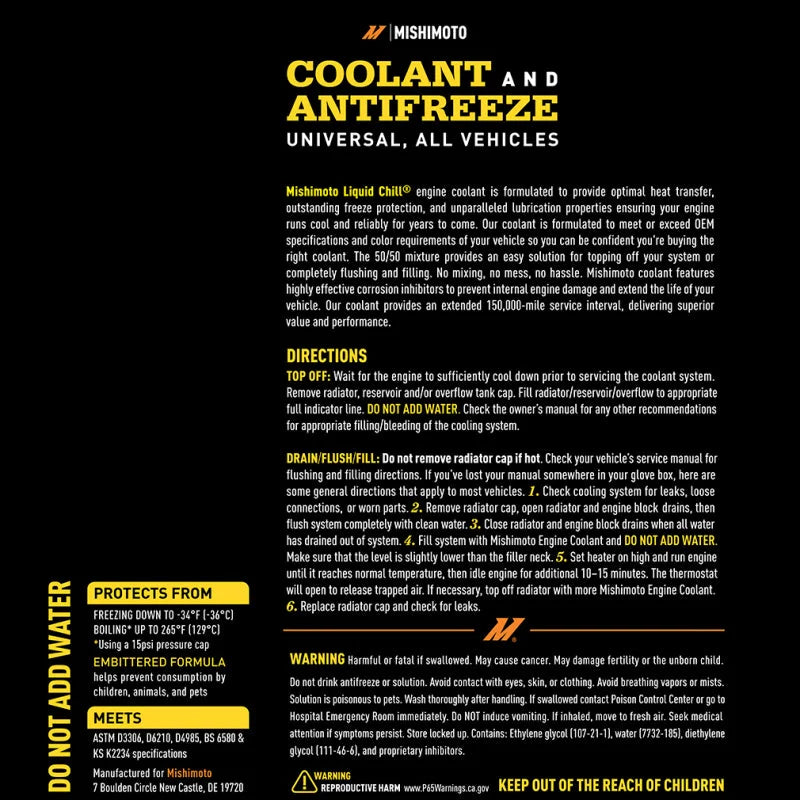 Mishimoto Liquid Chill EG Coolant, Universal, Yellow - Side View