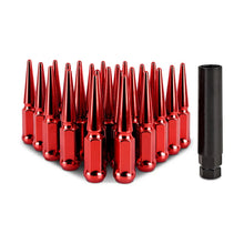 Load image into Gallery viewer, Mishimoto Mishimoto Steel Spiked Lug Nuts M12 x 1.5 24pc Set Red - Main Product View