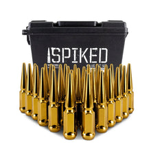 Load image into Gallery viewer, Mishimoto Mishimoto Steel Spiked Lug Nuts M14 x 1.5 32pc Set Gold - Side View