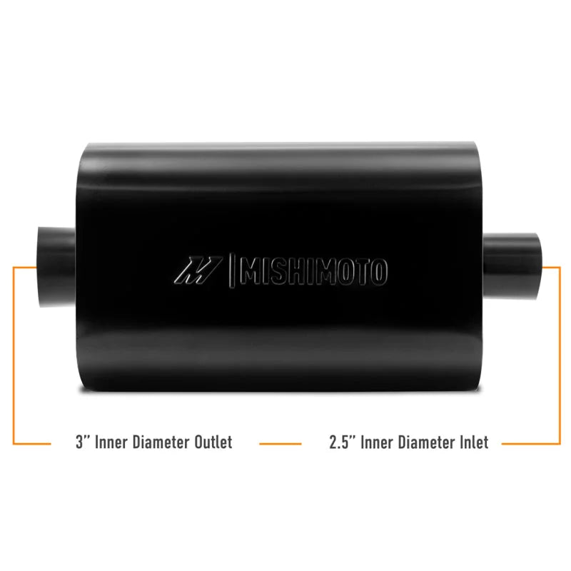 Mishimoto Muffler with 2.5in Center Inlet/Outlet - Angled Tip - Black - Installation View