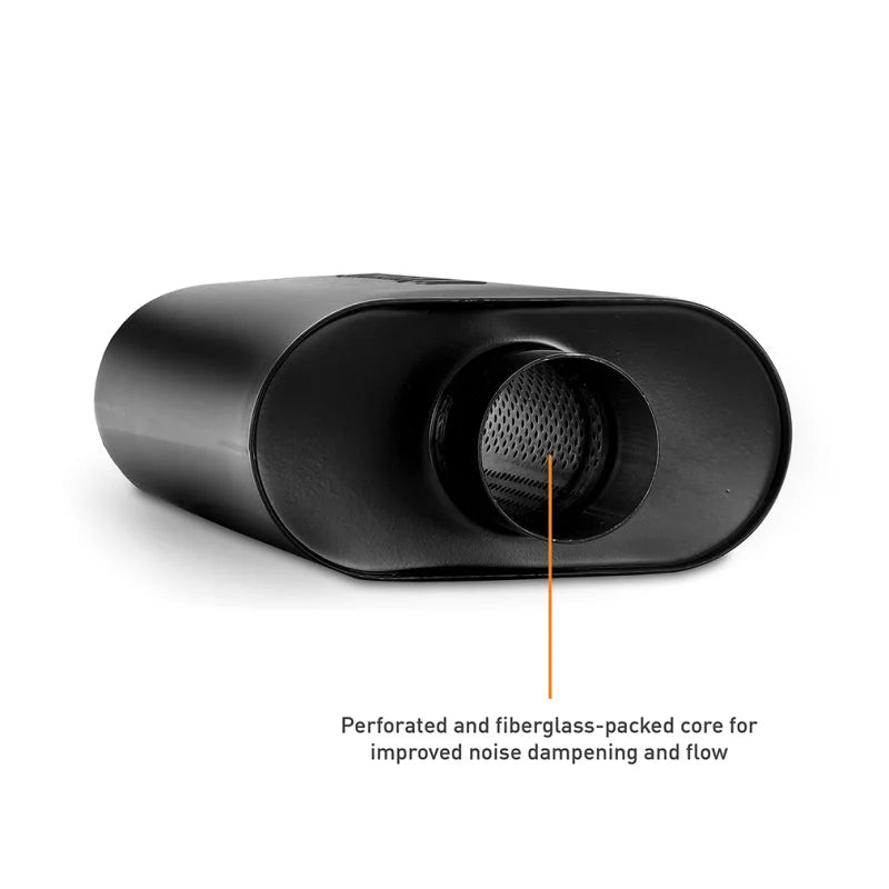 Mishimoto Muffler with 3in Center Inlet/Outlet - Angled Tip - Black - Side View