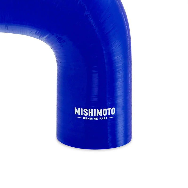 Mishimoto Silicone Reducer Coupler 90 Degree 2.5in to 4in - Blue - Side View