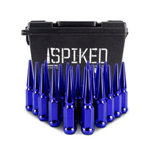 Load image into Gallery viewer, Mishimoto Steel Spiked Lug Nuts M12x1.5 20pc Set - Blue - Installation View