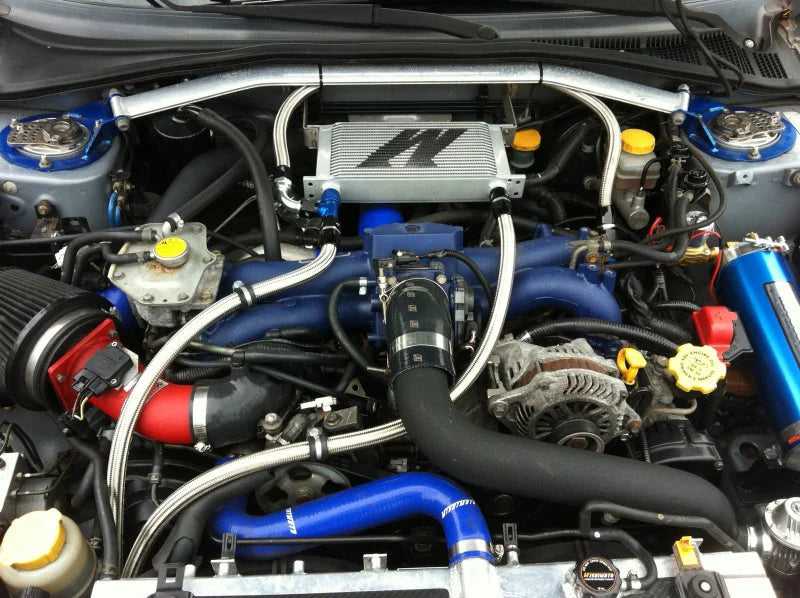 Mishimoto Universal 10 Row Oil Cooler Kit (Metal Braided Lines) - Installation View