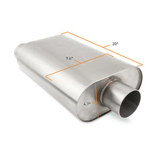 Load image into Gallery viewer, Mishimoto Universal Muffler with 3.0in Offset Inlet/Outlet - Brushed - Side View