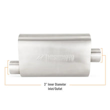 Load image into Gallery viewer, Mishimoto Universal Muffler with 3.0in Offset Inlet/Outlet - Brushed - Installation View