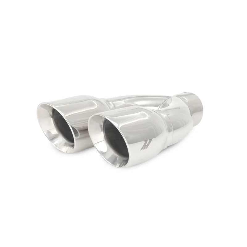 Mishimoto Universal Steel Muffler Tip 2.5in Inlet Dual Y Polished - Side View
