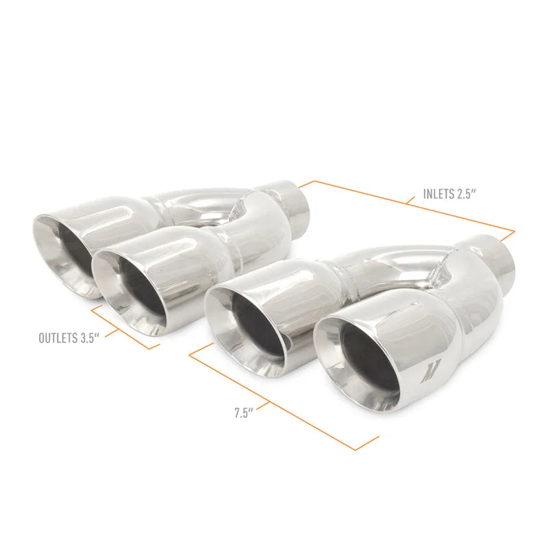 Mishimoto Universal Steel Muffler Tip 2.5in Inlet Dual Y Polished - Detail View
