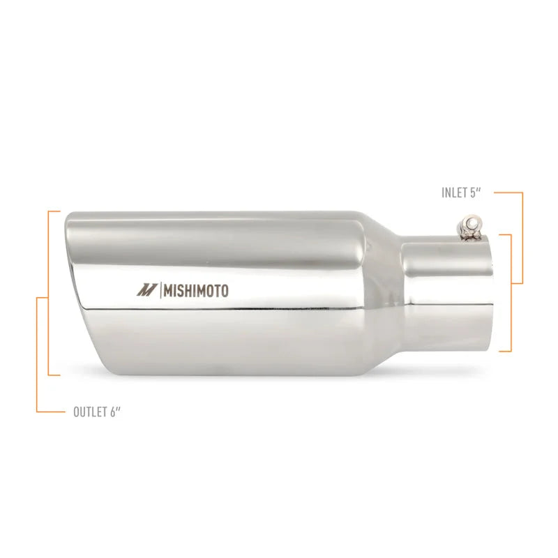 Mishimoto Universal Steel Muffler Tip 5in Inlet 6in Outlet Polished - Side View
