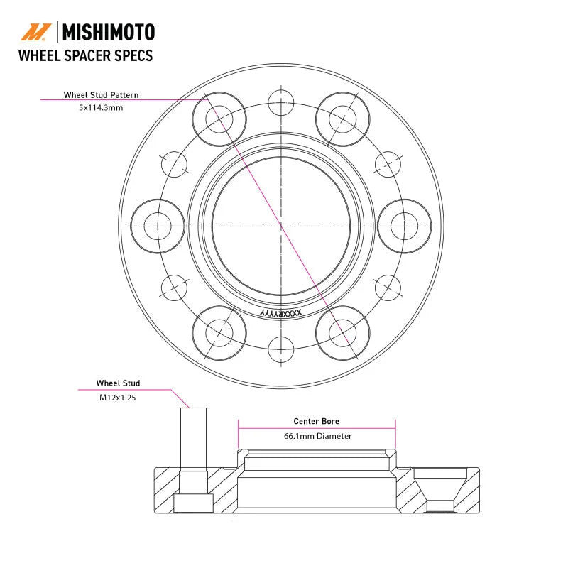 Mishimoto Wheel Spacers - 5x108 - 63.3 - 25 - M12 - Black - Side View