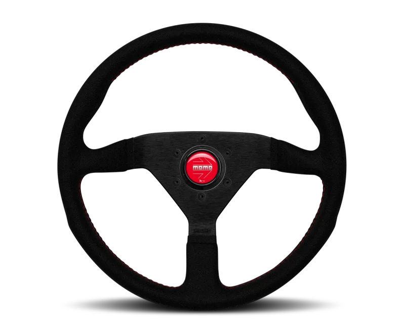 Momo Montecarlo Alcantara Steering Wheel 350 mm - Black/Red Stitch/Black Spokes
