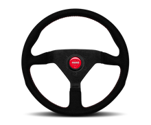 Load image into Gallery viewer, Momo Montecarlo Alcantara Steering Wheel 350 mm - Black/Red Stitch/Black Spokes