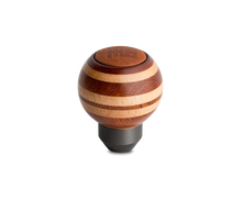 Load image into Gallery viewer, Momo Targa Heritage Shift Knob - Round Wood, Layered Mahogany and Beechwood, Leather Insert Top