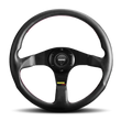 Load image into Gallery viewer, Momo Tuner Steering Wheel 350 mm - Black Leather/Red Stitch/Black Spokes - Side View