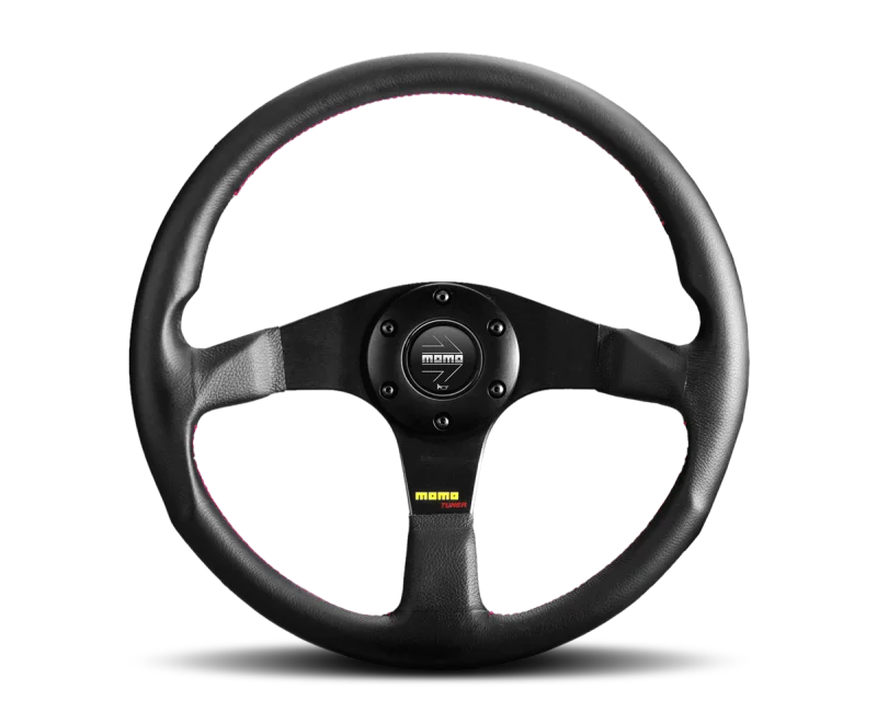 Momo Tuner Steering Wheel 350 mm - Black Leather/Red Stitch/Black Spokes - Side View