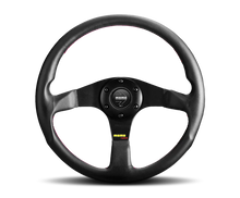 Load image into Gallery viewer, Momo Tuner Steering Wheel 350 mm - Black Leather/Red Stitch/Black Spokes - Side View