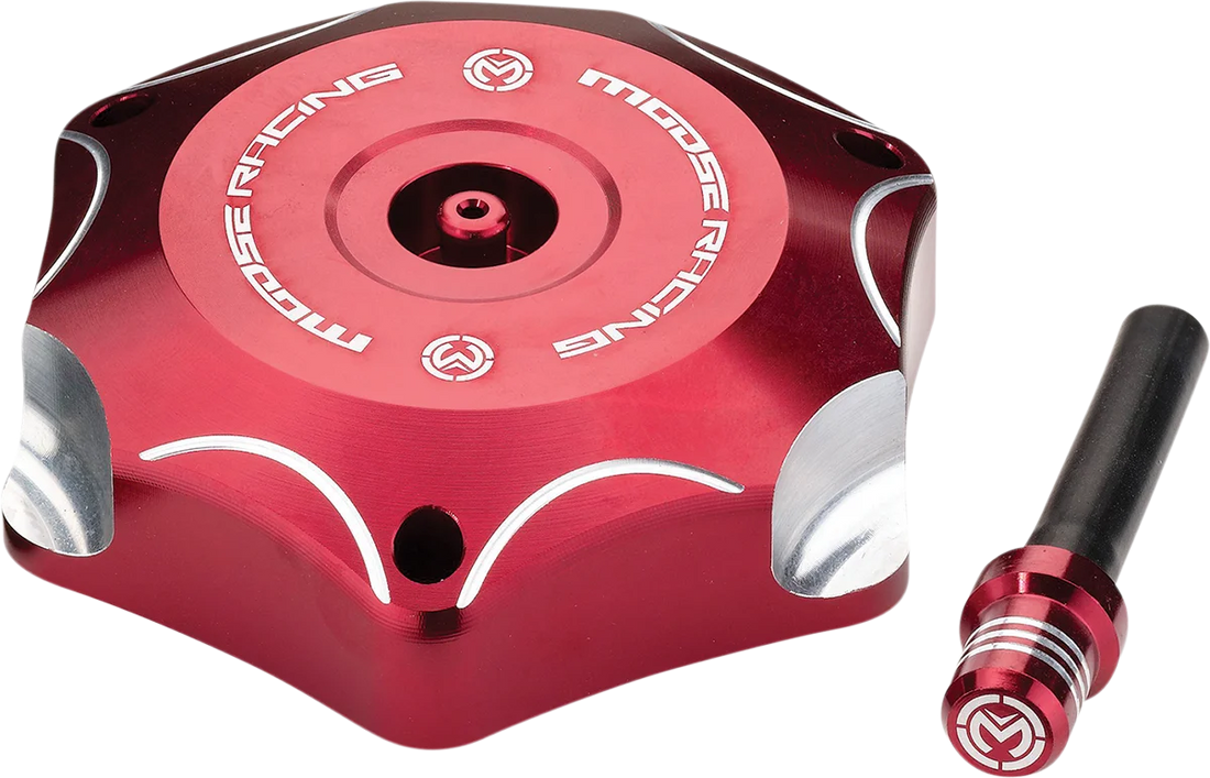 Moose Offroad Aluminum Gas Cap - Red - T03-1132R fits Honda - Side View