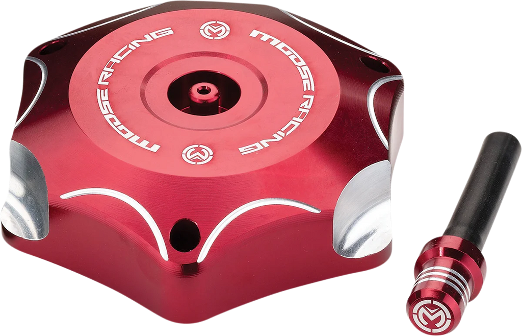 Moose Offroad Aluminum Gas Cap - Red - T03-1132R fits Honda - Side View