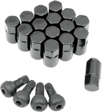 Load image into Gallery viewer, Moose Offroad Lug Nuts with Valve Stems - 3/8"-24 - Black - Tapered - 16 Pack SP300MO201B - Main Product View