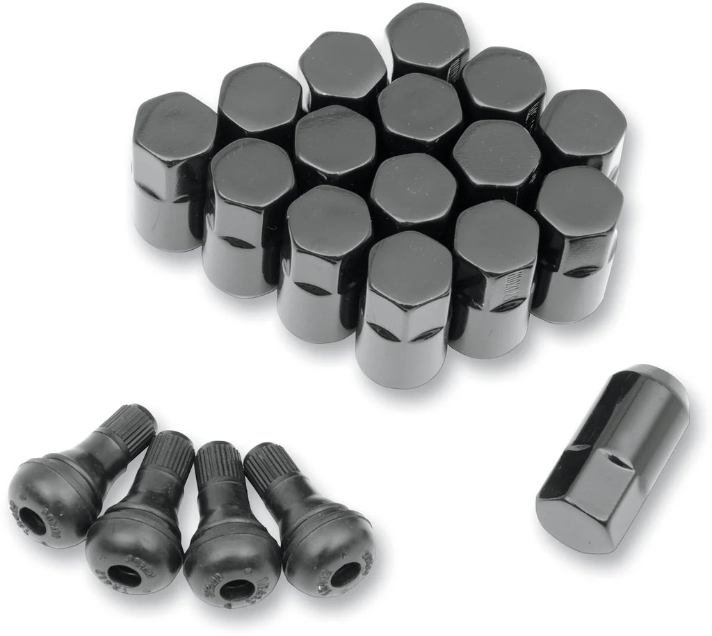 Moose Offroad Lug Nuts with Valve Stems - 3/8"-24 - Black - Tapered - 16 Pack SP300MO201B - Side View