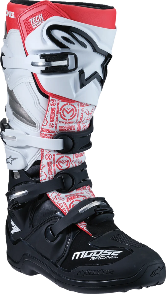 Moose Offroad Tech 7 Boots - Black/White/Red - US 8 0212024-1225-8 - Back View
