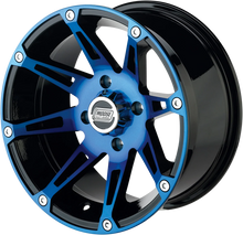 Load image into Gallery viewer, Moose Offroad Wheel - 387X - Front - Anodized Blue/Black - 14x7 - 4/156 - 4+3 387MO147156BWB4 - Side View