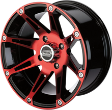 Load image into Gallery viewer, Moose Offroad Wheel - 387X - Front - Anodized Red/Black - 12x7 - 4/110 - 4+3 387ML127110BWR4 - Side View