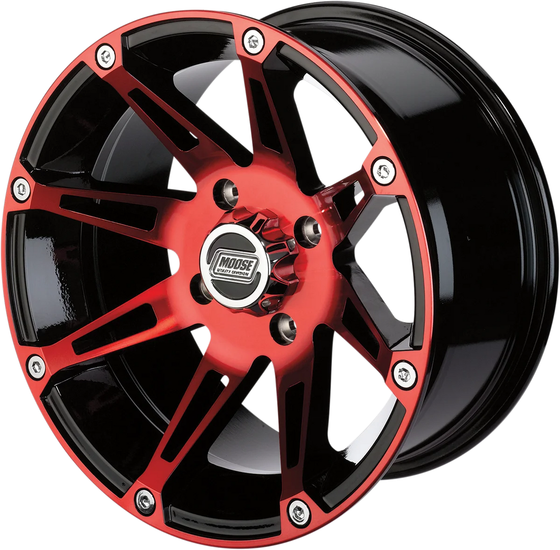 Moose Offroad Wheel - 387X - Front - Anodized Red/Black - 14x7 - 4/136 - 4+3 387MO147136BWR4 - Side View