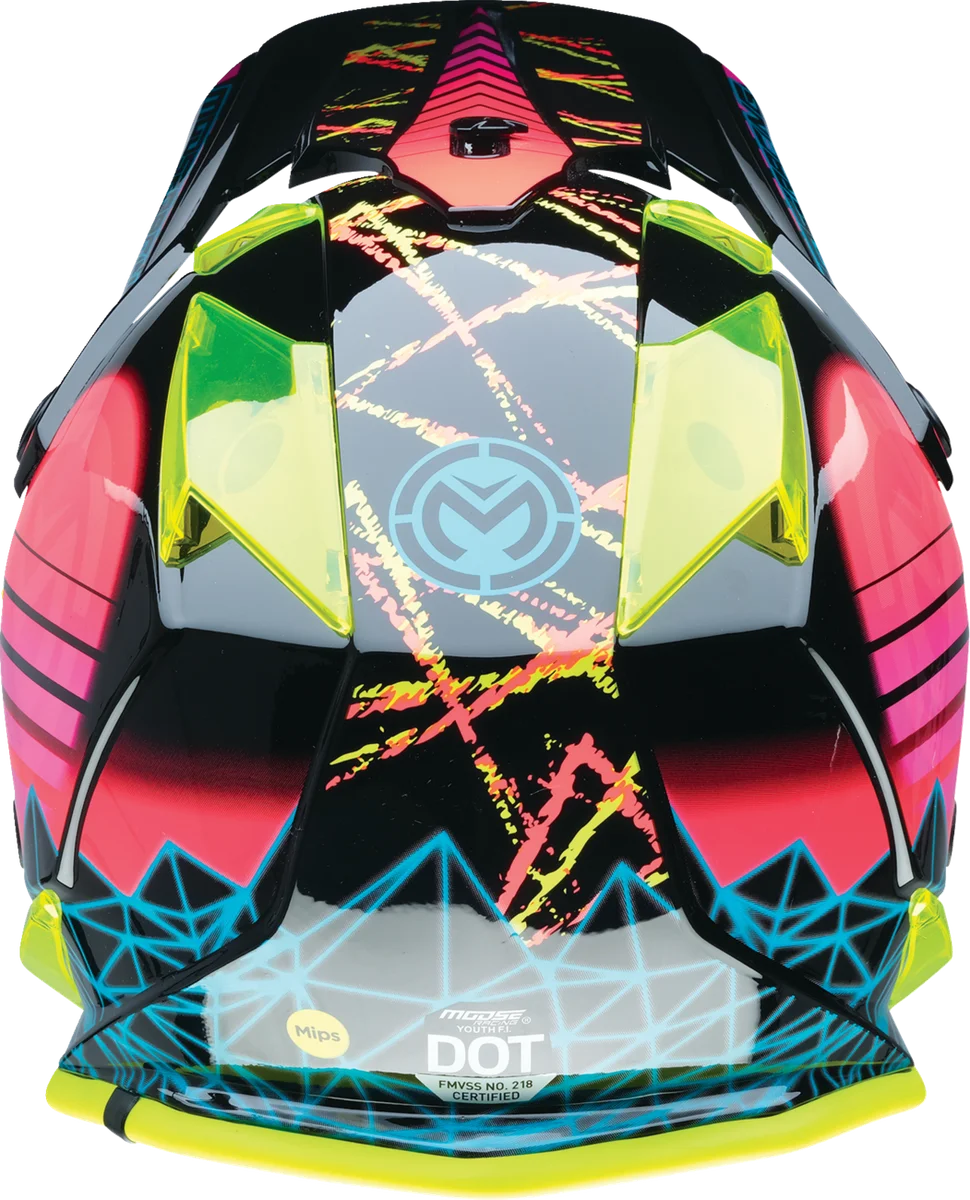 Moose Offroad Youth F.I. Helmet - Vaporwave - MIPS® - Black/Pink/Yellow - Medium 0111-1615 - Back View