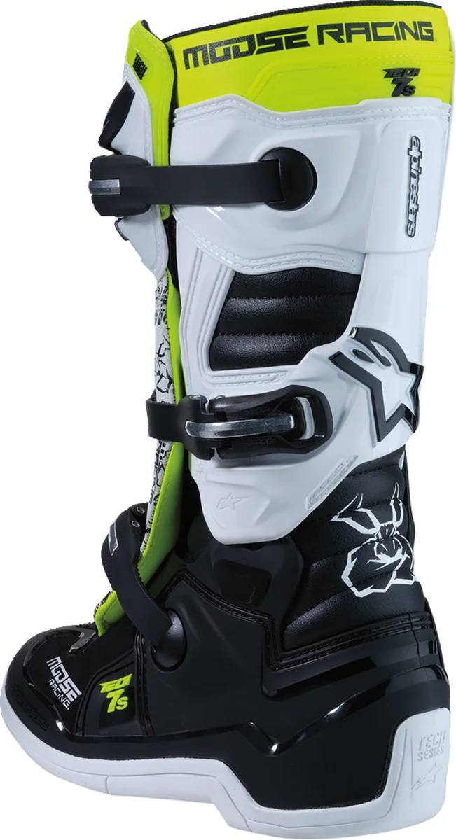 Moose Offroad Youth Tech 7S Boots - Black/White/Yellow - US 2 0215024-125-2 - Back View