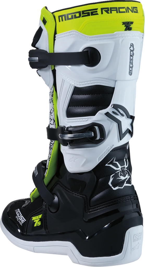 Moose Offroad Youth Tech 7S Boots - Black/White/Yellow - US 4 0215024-125-4 - Back View
