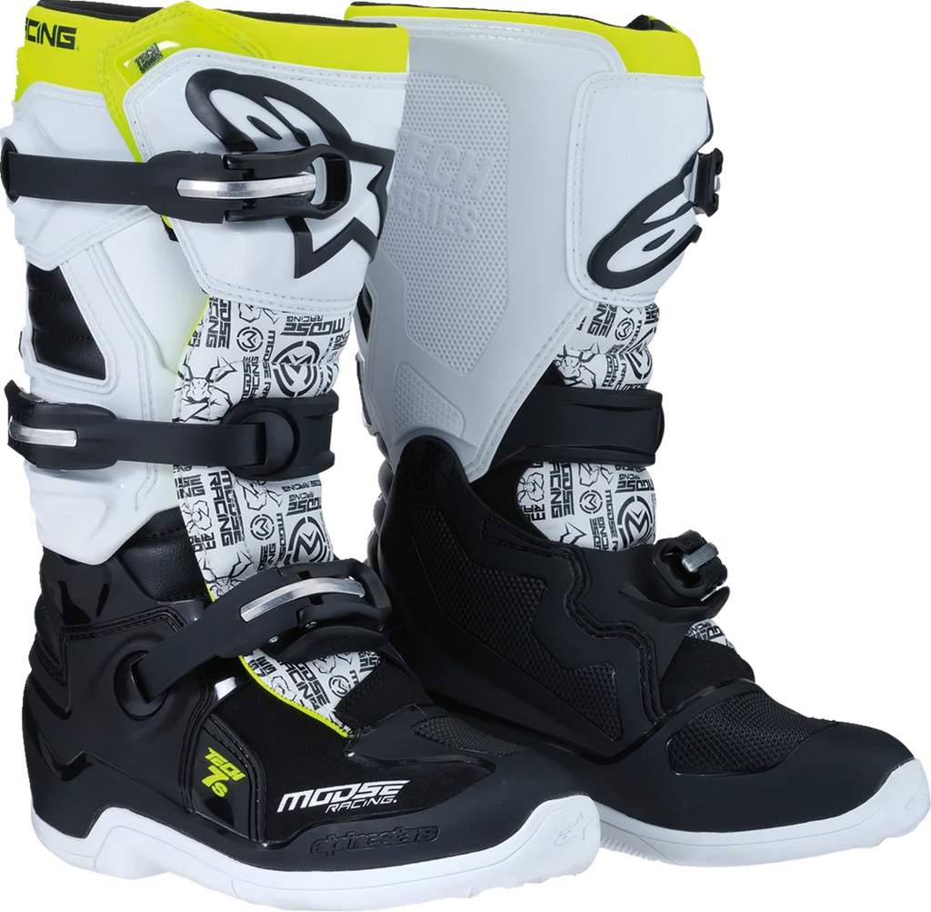 Moose Offroad Youth Tech 7S Boots - Black/White/Yellow - US 6 0215024-125-6 - Main Product View