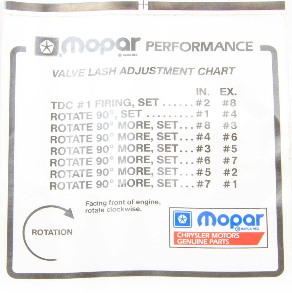 Mopar Valve Lash Adj. Decal P4452989
