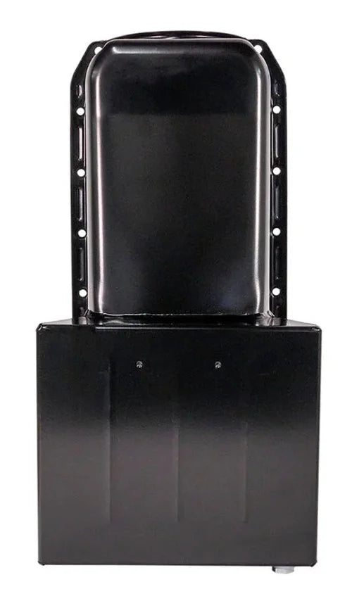 Moroso 80-85 Chevrolet SBC (w/Passenger Side Dipstick) Wet Sump 7qt 8.25in Steel Oil Pan - Black - Side View