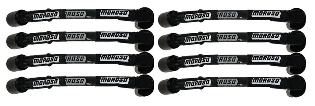 Moroso GM LS 9.75in Long Coil On Plug 90 Deg Sleeved Ultra Spark Plug Wire Set - Black - Side View