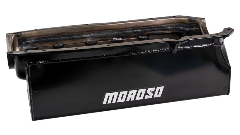 Moroso 65-Up Oldsmobile V-8 (330-455) Marine Stroker Box Sump Flat Bottom 10qt 7.25in Steel Oil Pan - Back View