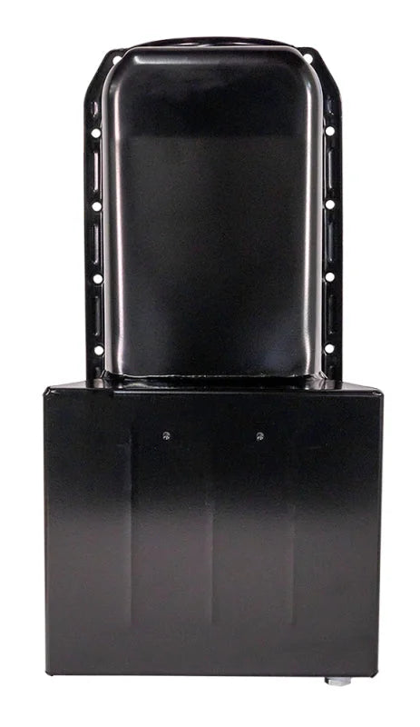 Moroso 80-85 Chevrolet SBC (w/Passenger Side Dipstick) Wet Sump 7qt 8.25in Steel Oil Pan - Black - Side View