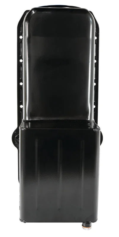 Moroso 80-85 Chevrolet SBC (w/Passenger Side Dipstick) Wet Sump 7qt 9.5in Steel Oil Pan - Black - Main Product View