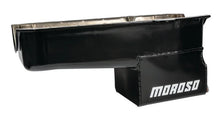 Load image into Gallery viewer, Moroso 80-85 Chevrolet SBC (w/Passenger Side Dipstick) Wet Sump 7qt 9.5in Steel Oil Pan - Black - Back View
