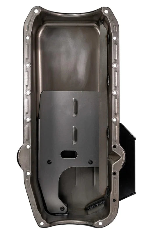 Moroso 80-85 Chevrolet SBC(w/Passenger Side Dipstick) Wet Sump 7qt 7.5in Steel Oil Pan - Black - Side View