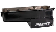 Load image into Gallery viewer, Moroso 80-85 Chevrolet SBC(w/Passenger Side Dipstick) Wet Sump 7qt 7.5in Steel Oil Pan - Black - Installation View