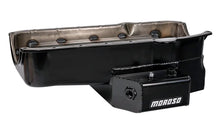 Load image into Gallery viewer, Moroso 80-85 Chevy SBC/Dart (w/2 Pc Seal/Low Clearance) Wet Sump 7qt 7in Steel Oil Pan - Black - Back View